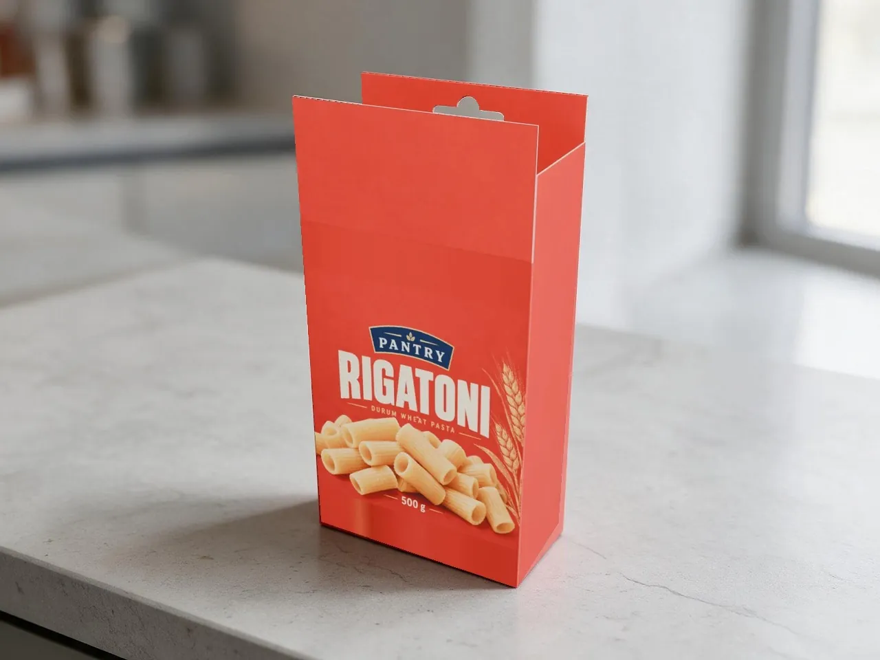 Étui produit pour la vente au détail — dessus à recouvrement total avec patte de suspension, fond semi-automatique · PLIÉ EN 3D