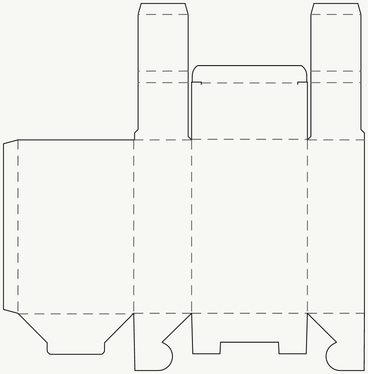 Étui produit pour la vente au détail — dessus à patte rentrante et rabats anti-poussière creux, fond semi-automatique tracé 2D