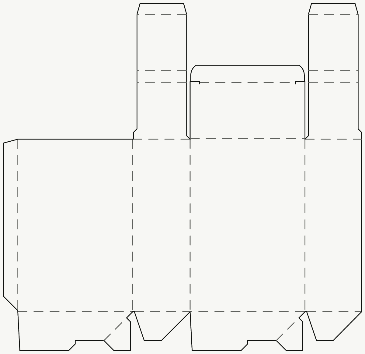 Étui produit pour la vente au détail — dessus à patte rentrante et rabats anti-poussière creux, fond automatique verrouillé tracé 2D