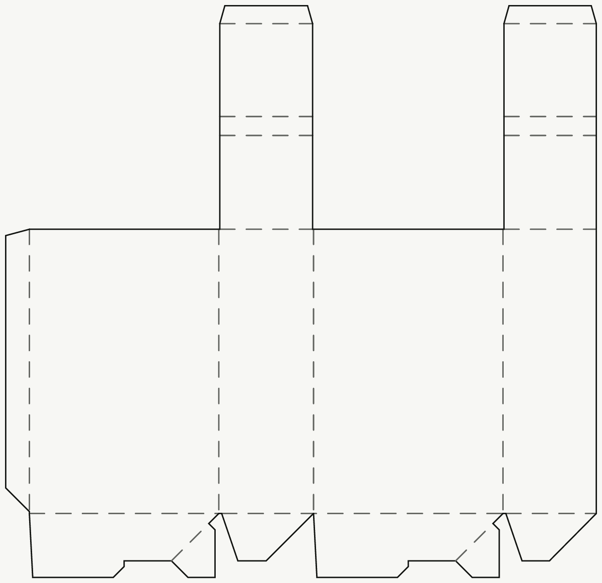 Étui produit pour la vente au détail — dessus à rabats anti-poussière creux, fond automatique verrouillé tracé 2D