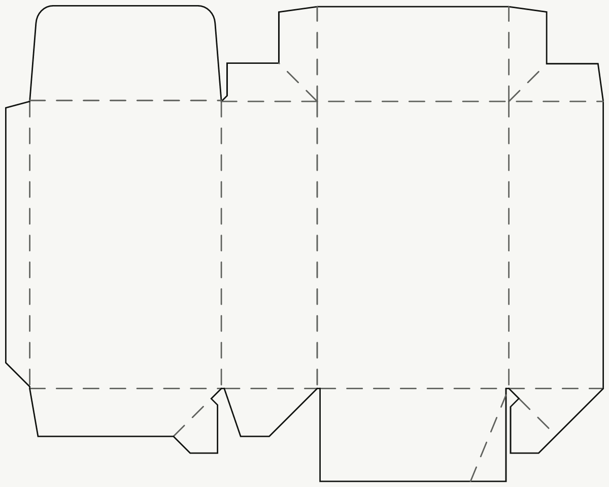 Étui produit pour la vente au détail — dessus à rabats anti-poussière reliés, fond automatique tracé 2D