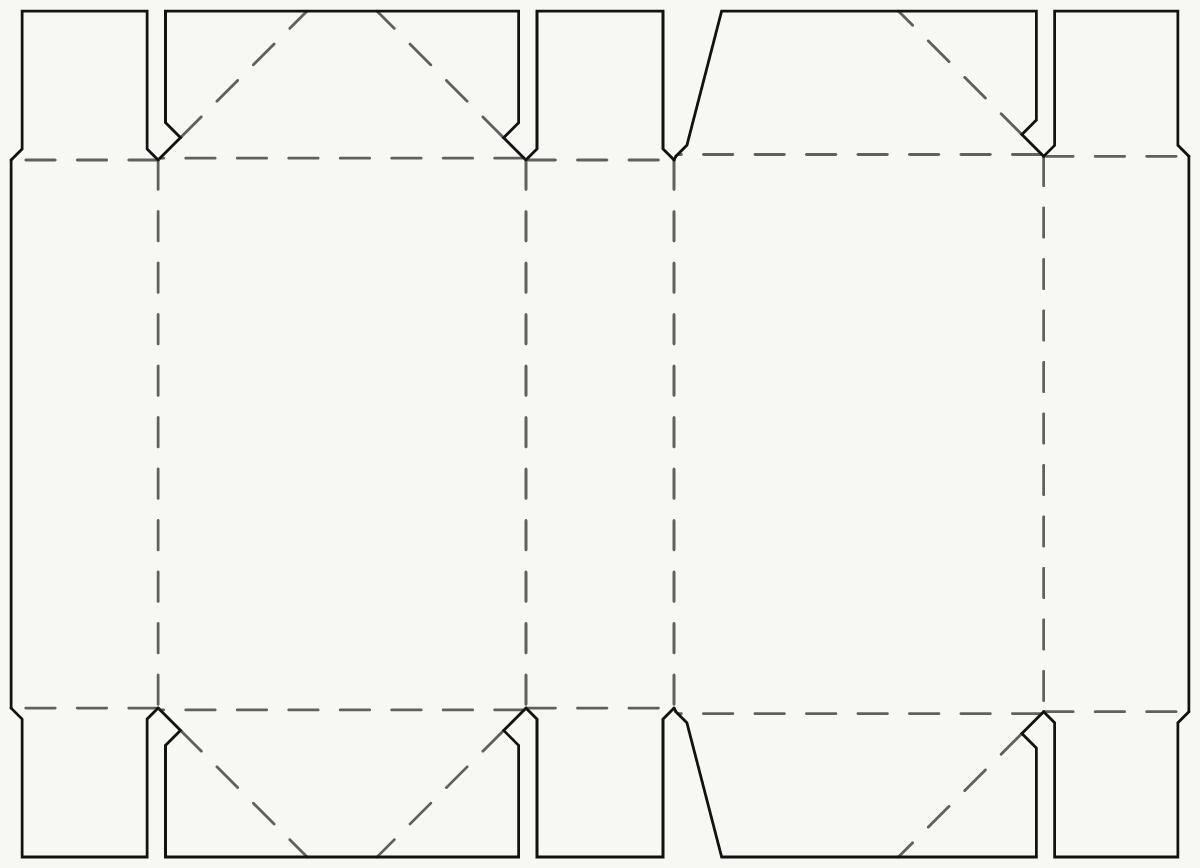 Geschenkbox — an vier Ecken geklebtes Tray, nach innen gefaltet, mit Klappdeckel · 2D-Stanzkontur