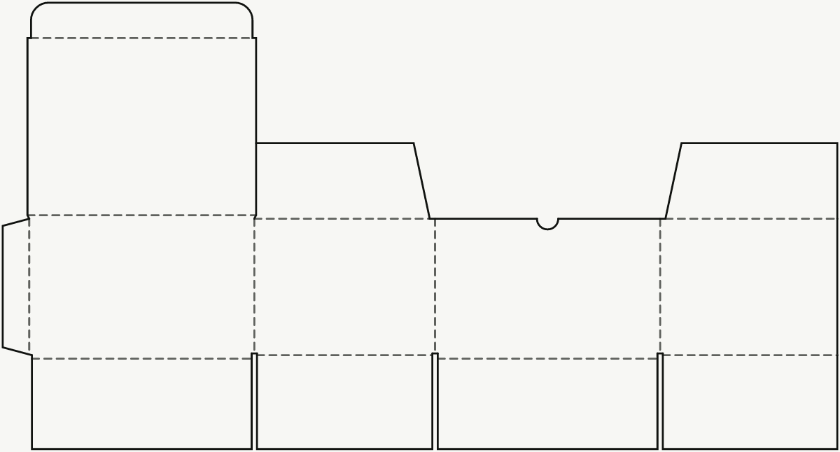 E-Commerce-Versandverpackung — Einsteckdeckel, Boden mit Faltklappen 2D-Stanzkontur