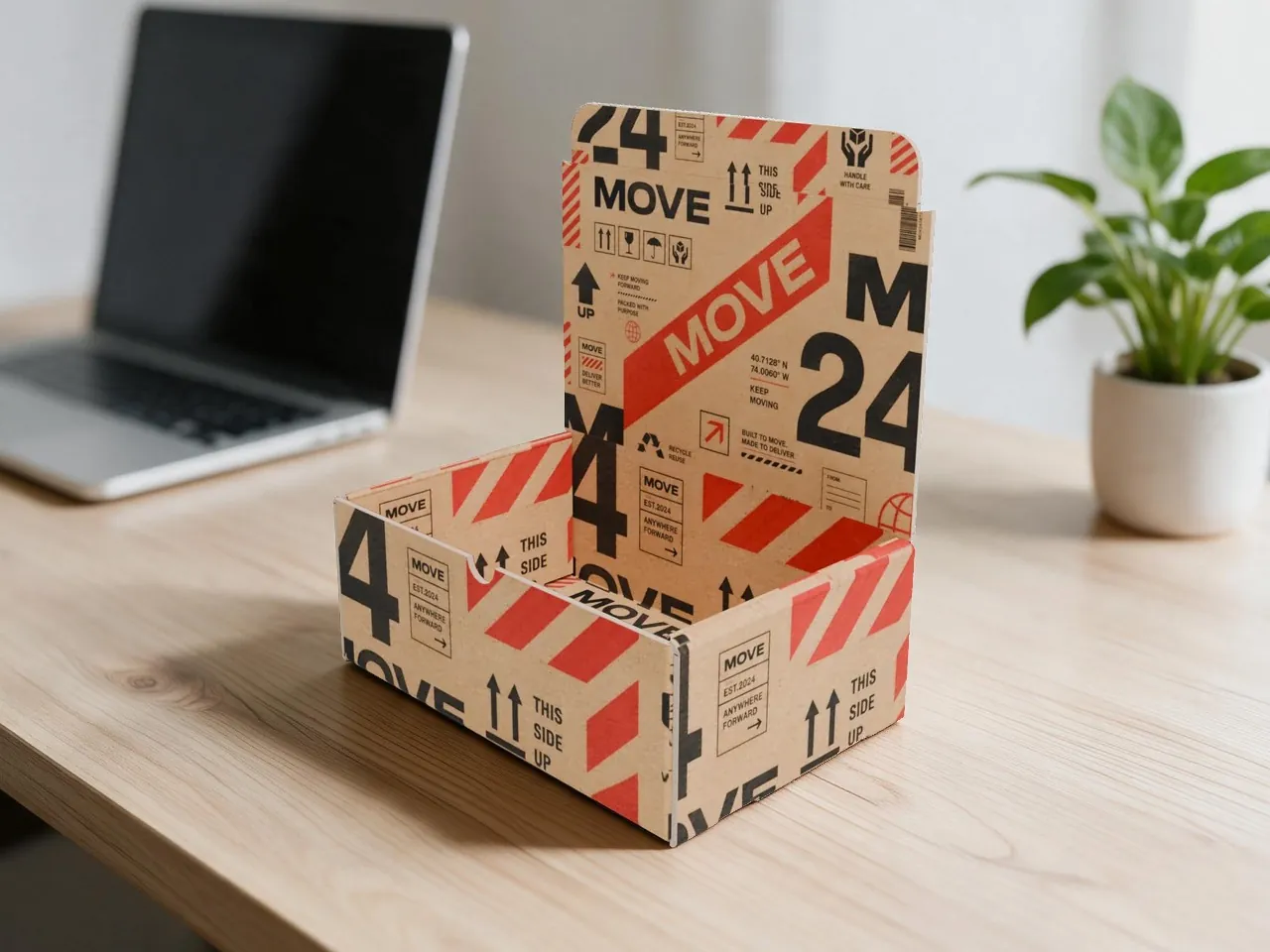 E-Ticaret Kutusu — Kendinden Kilitli, Çift Yan Duvarlı ve Menteşeli Kapaklı · 3D KATLANMIŞ