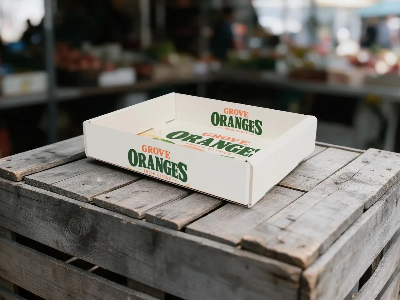 Produce & Greengrocer Tray — Self-Locking, Double End Walls with Locks · 3D box