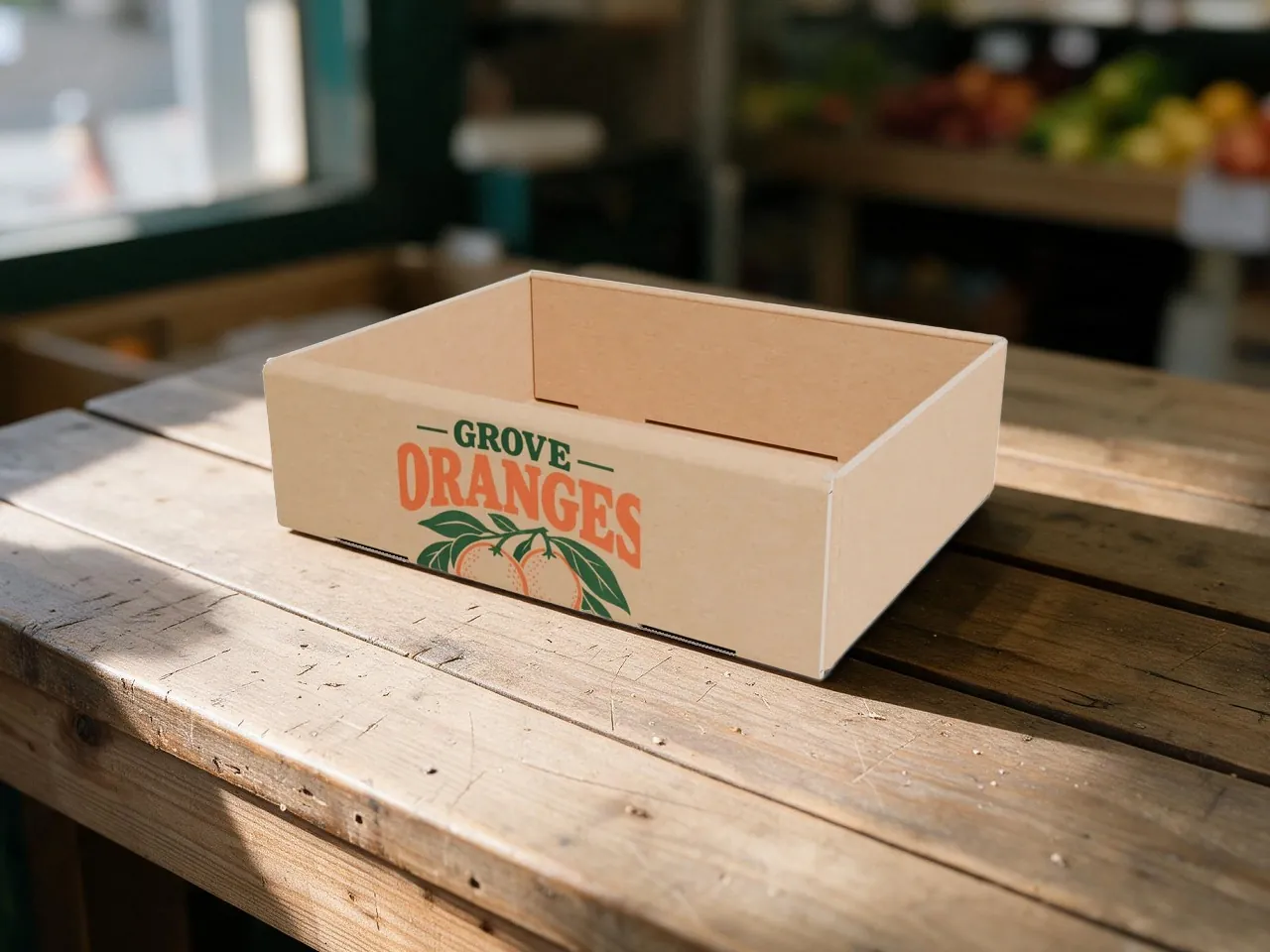 Produce & Greengrocer Tray — Self-Locking, Double Side Walls with Locks · 3D box
