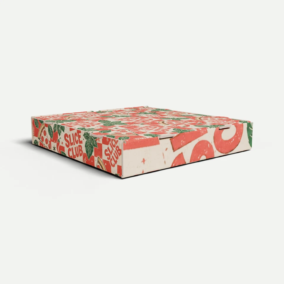 Pizza Box — Corrugated, Self-Locking · 3D box