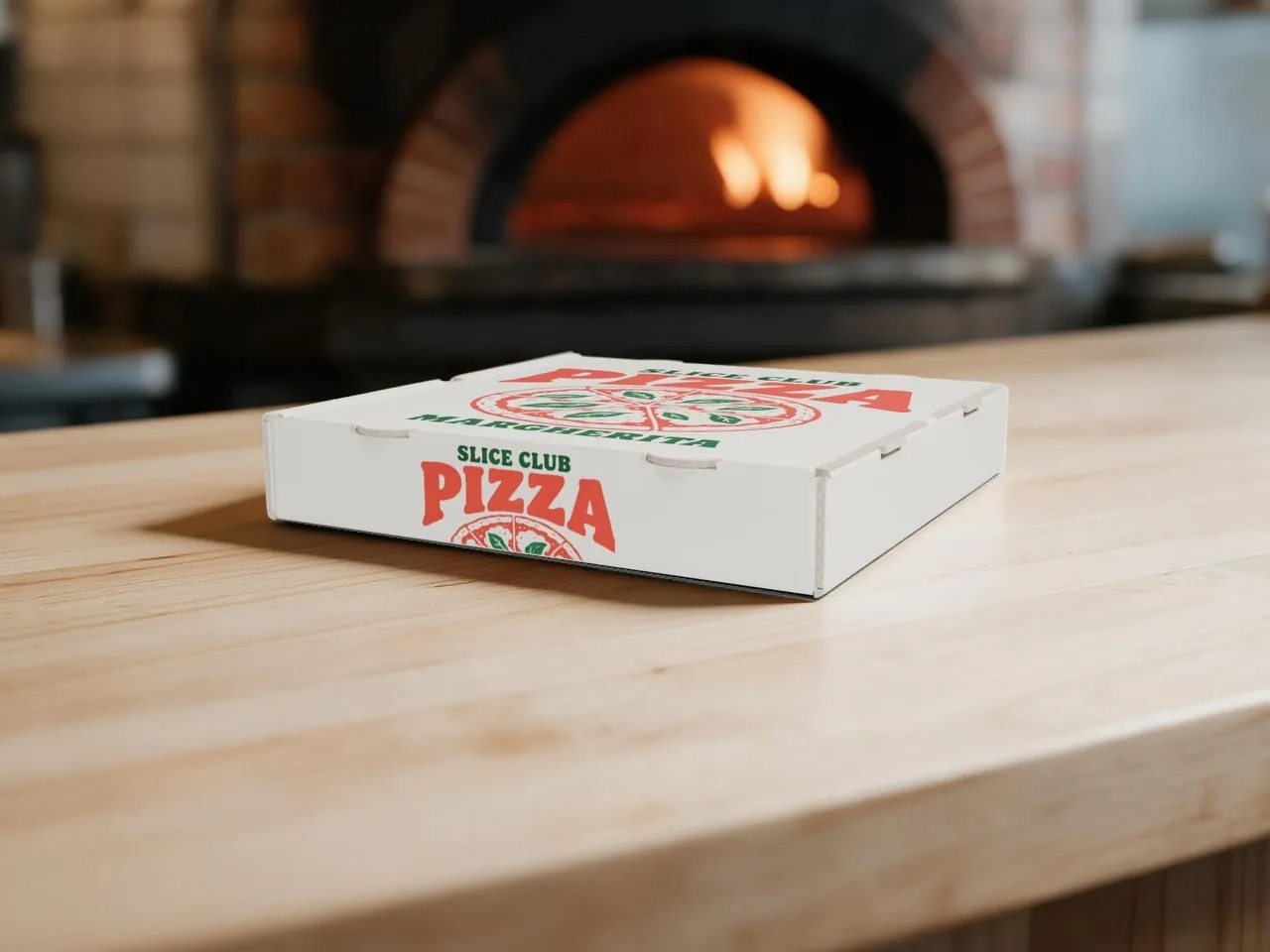 Pizzakarton — aus Wellpappe, selbstschließend · 3D GEFALTET
