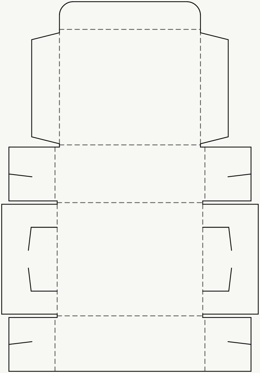 E-Commerce-Versandverpackung — Kerbverriegelung, Klappdeckel 2D-Stanzkontur