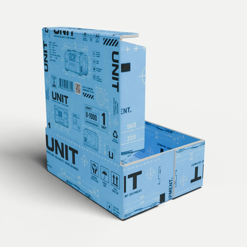E-Commerce Mailer Box — Notch-Lock, Hinged Cover · 3D box