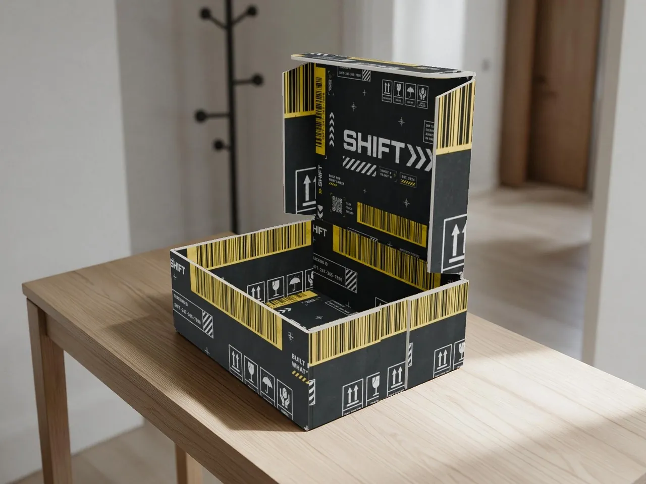 E-Commerce-Versandverpackung — Kerbverriegelung, Klappdeckel · 3D GEFALTET